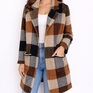 Plaid Wool-Blend Coat